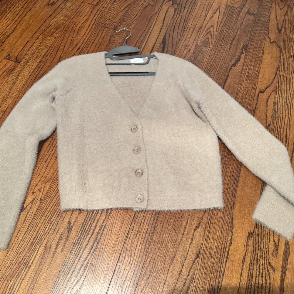 Mink Button Down Cardigan Women's Size XS Cyrus Tan V-Neck Fuzzy STYLE#C832314 - Picture 1 of 4